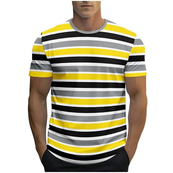 Men's Stripe Tshirt Summer Casual Short Sleeve Crewneck Tee Shirts Cotton Fashion Pullover Slim Fit Sport Tops