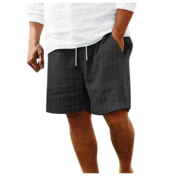 Men's Striped Beach Shorts Lightweight Casual Summer Swim Trunks with Tethered Bag