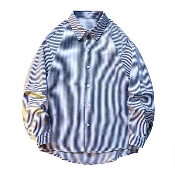 Men's Striped Button Down Shirt Long Sleeve Stylish Oversized Casual Knit Blouses Lightweight Fall Knit Office Work Tops (3XL, Blue)