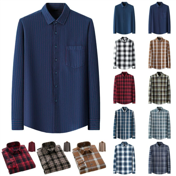 BiZtdJrK Men's Striped Button Down Shirts Casual Lapel Long Sleeve Blouses Business Office Work Tops with Chest Pocket, Blue