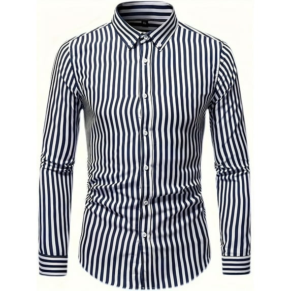 Men's Striped Button Down Shirts Long Sleeve Dress Shirts Regular-Fit Casual Shirt Black 3XL