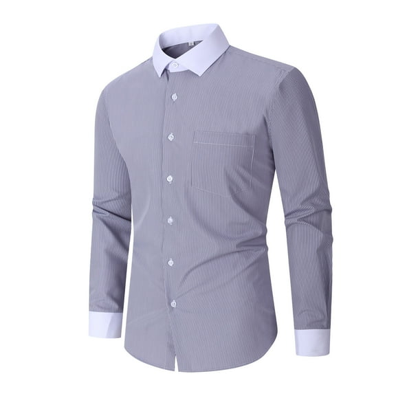 Men's Striped Cardigan Formal Long Sleeve Tops Casual Plus Size Peplum Shirt