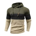 thumbnail image 1 of Men's Striped Color Block Hoodies Long Sleeve Casual Drawstring Fashion Waffle Neck Pullover Hooded Sweatshirts (L, Army Green), 1 of 2