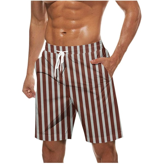 Men's Striped Color Block Shorts Lightweight Casual Drawstring Elastic Waist Short Summer Beach Shorts Sweatpant