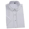 thumbnail image 1 of Men's Striped Cotton Short Sleeve Button Down Shirt, Casual Flip Collar Shirt, Lightweight Breathable Top, Daily Beach Vacation | Zenithor,White L, 1 of 5