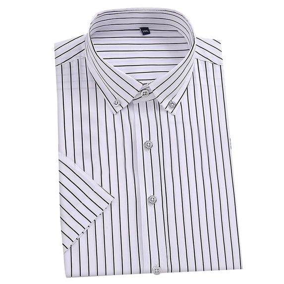 Men's Striped Cotton Short Sleeve Button Down Shirt, Casual Flip Collar Shirt, Lightweight Breathable Top, Daily Beach Vacation | Zenithor,White L