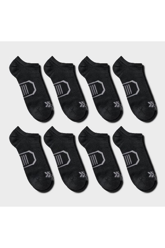 Men's Striped Cushioned No Show Socks 8pk - All In Motion Black 6-12