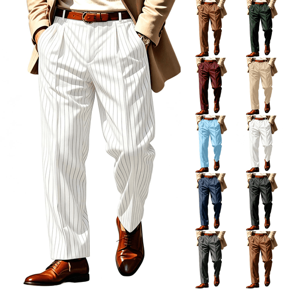 Men's Striped Dress Pants Slacks Slim Fit Business Work Suit Long Trousers M