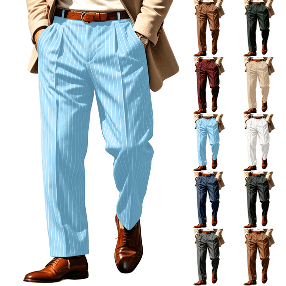 Men's Striped Dress Pants Slacks Slim Fit Business Work Suit Long Trousers S