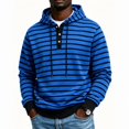 thumbnail image 1 of Men's Striped Henley Hoodie, Long Sleeve Button Placket Drawstring Pullover Hooded Sweatshirt, 1 of 9