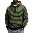 thumbnail image 1 of Men's Striped Henley Hoodie, Long Sleeve Button Placket Drawstring Pullover Hooded Sweatshirt, 1 of 7