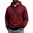 thumbnail image 1 of Men's Striped Henley Hoodie, Long Sleeve Button Placket Drawstring Pullover Hooded Sweatshirt, 1 of 7