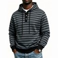 thumbnail image 1 of Men's Striped Henley Hoodie, Long Sleeve Button Placket Drawstring Pullover Hooded Sweatshirt, 1 of 7