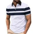 thumbnail image 1 of Men's Striped Henley Shirt Short Sleeve Slim Fit Button Up T-Shirt Stylish Casual Golf Tennis Tees Tops, 1 of 5