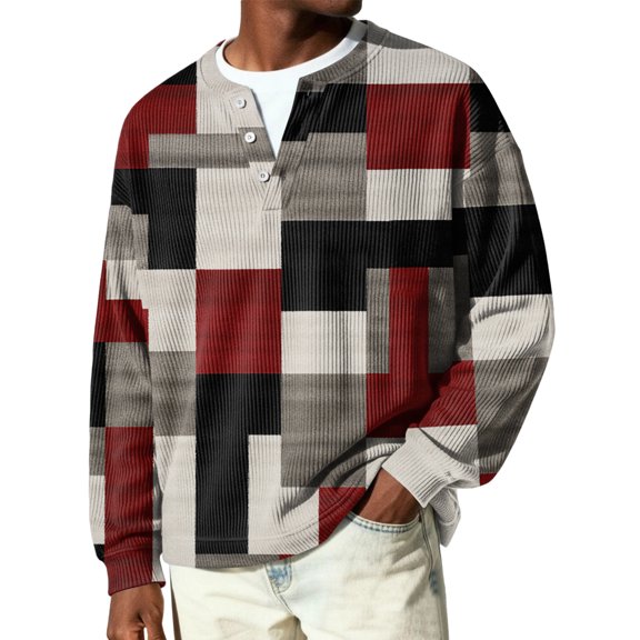Men's Striped Henley Sweater, Long Sleeve Ribbed Knit Pullover, Cozy for Fall, Winter & Casual Weekend Style Black 3XL