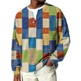 thumbnail image 1 of Men's Striped Henley Sweater, Long Sleeve Ribbed Knit Pullover, Cozy for Fall, Winter & Casual Weekend Style Blue 2XL, 1 of 5