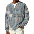 thumbnail image 1 of Men's Striped Henley Sweater, Long Sleeve Ribbed Knit Pullover, Cozy for Fall, Winter & Casual Weekend Style Light Blue XL, 1 of 5