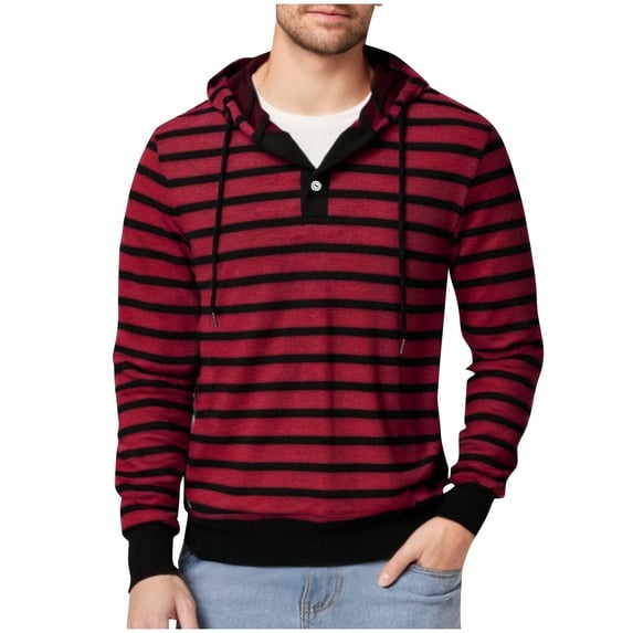 Men's Striped Hoodies Casual Button Down Sweatshirt Drawstring Long Sleeve Workout Pullovers 2025 Fall Winter Clothes