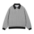 thumbnail image 1 of Men's Striped Jacquard Sweatshirt Patchwork Long Sleeve Turndown Collar Pullover Casual Loose Tops, 1 of 7
