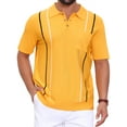 thumbnail image 1 of Men's Striped Knit Polo Shirt Chest Pocket Short Sleeve Vintage Golf Shirts 2XL Yellow, 1 of 5