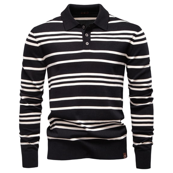 Men's Striped Knit Sweater, Long Sleeve, Viscose Polyester Blend, Business Casual Style, High Elasticity &Christmas Tshirts