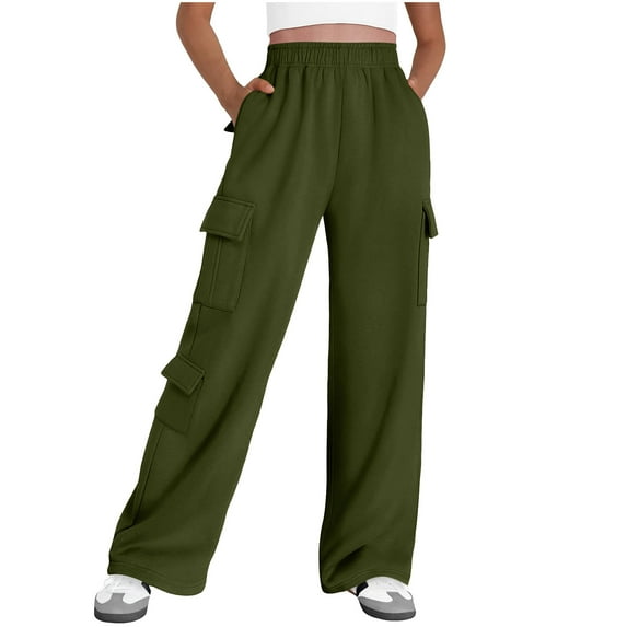 Womens Cargo Sweatpants Baggy Fleece Medium Waisted Joggers Trousers Casual Athletic Long Pants with Multi Pockets (L, Army Green)