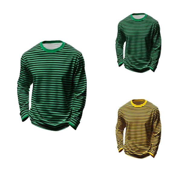Men's Striped Long Sleeve Crewneck T-Shirt, Casual Party Wear, Comfortable Daily Fashion Top for Carnival