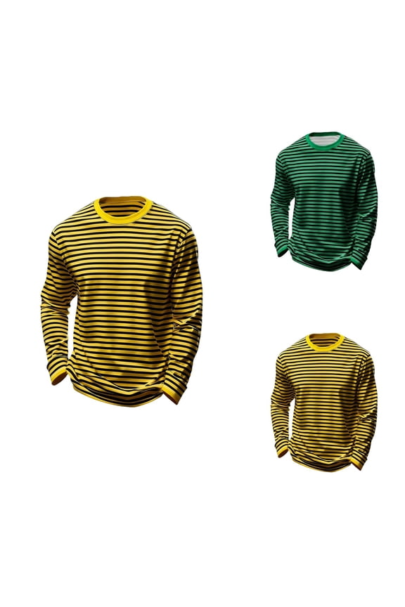 Men's Striped Long Sleeve Crewneck T-Shirt, Casual Party Wear, Comfortable Daily Fashion Top for Carnival
