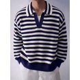 thumbnail image 1 of Men's Striped Long Sleeve Knit Polo Sweater, Casual Retro Pullover Top, 1 of 5
