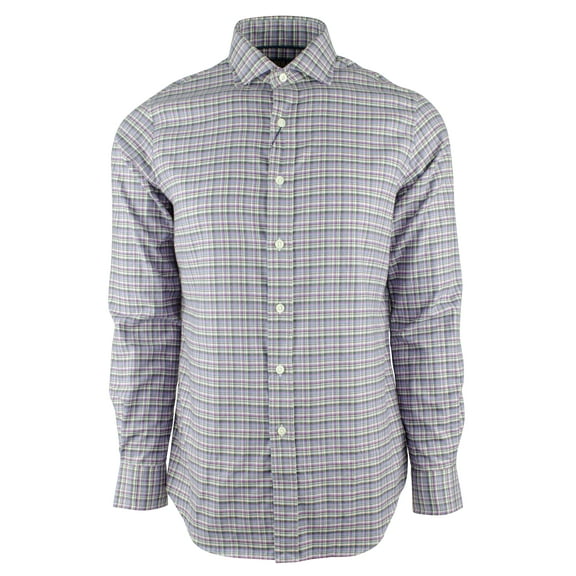 Men's Striped Long Sleeve Plaid Button Down Shirt-P-S
