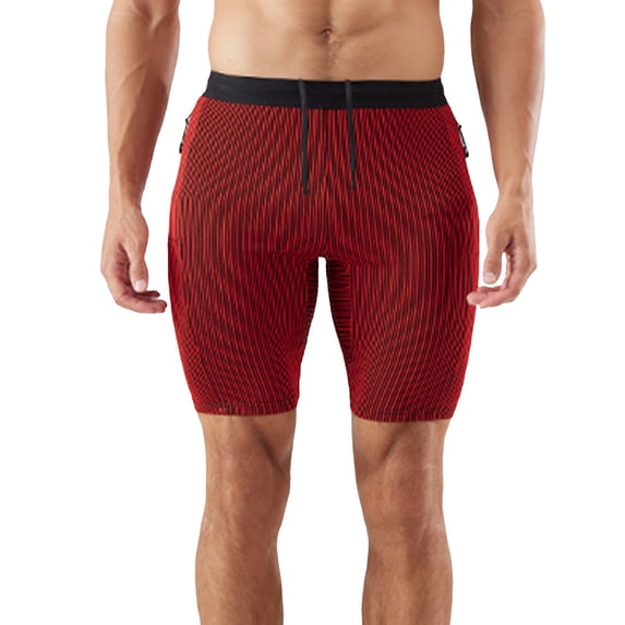 Men's Striped Performance Compression Workout Shorts Tight Gym Athletic Shorts with Pockets Red Size XXL