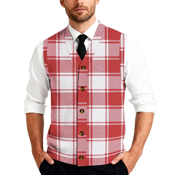 Men's Striped Plaid Print Sleeveless Knitted Button-Down Shirt Collared Casual Vest for Daily Layering Wear Light Pink Size L