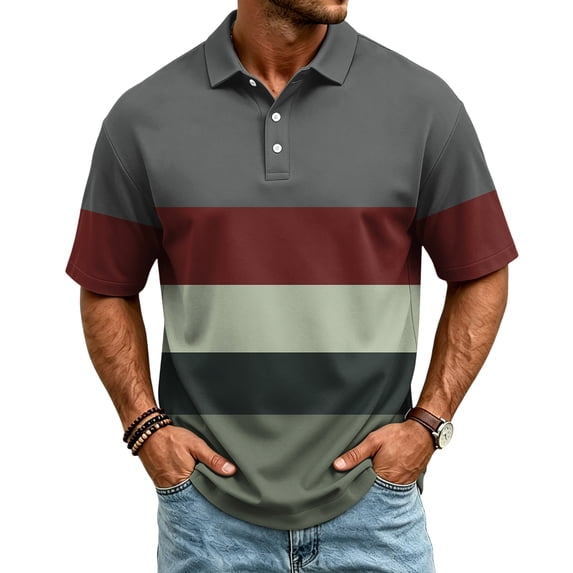 Men's Striped Polo Shirt Short Sleeve Color Block Golf Shirt Casual Work Polo for Men Regular Fit Breathable Top, 3XL