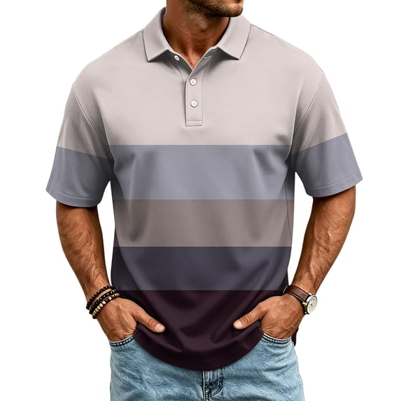 Men's Striped Polo Shirt Short Sleeve Color Block Golf Shirt Casual Work Polo for Men Regular Fit Breathable Top, M