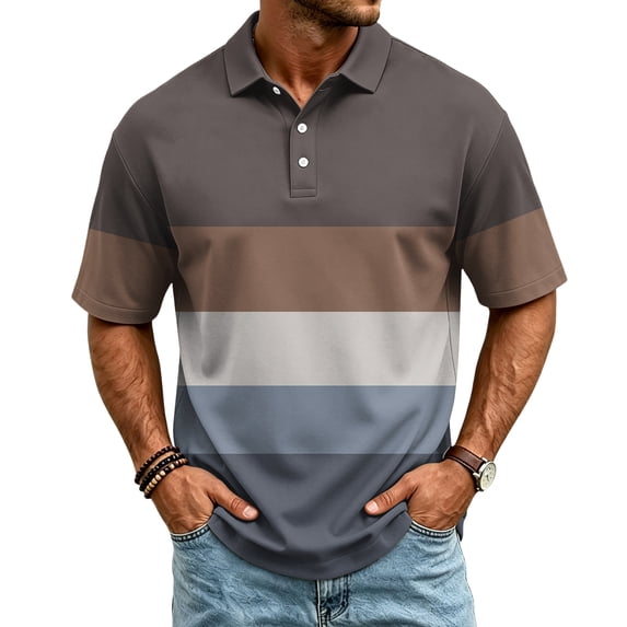 Men's Striped Polo Shirt Short Sleeve Color Block Golf Shirt Casual Work Polo for Men Regular Fit Breathable Top, XL