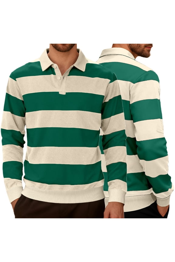 Men's Striped Print Long Sleeve Collared Preppy Shirts Lightweight Button Front Tops Fall, Army Green XL