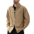 thumbnail image 1 of Men's Striped Print Long Sleeve Shirts Casual Button Down Fashion Loose Business Work Blouse Top with Pocket (3XL, Khaki), 1 of 3