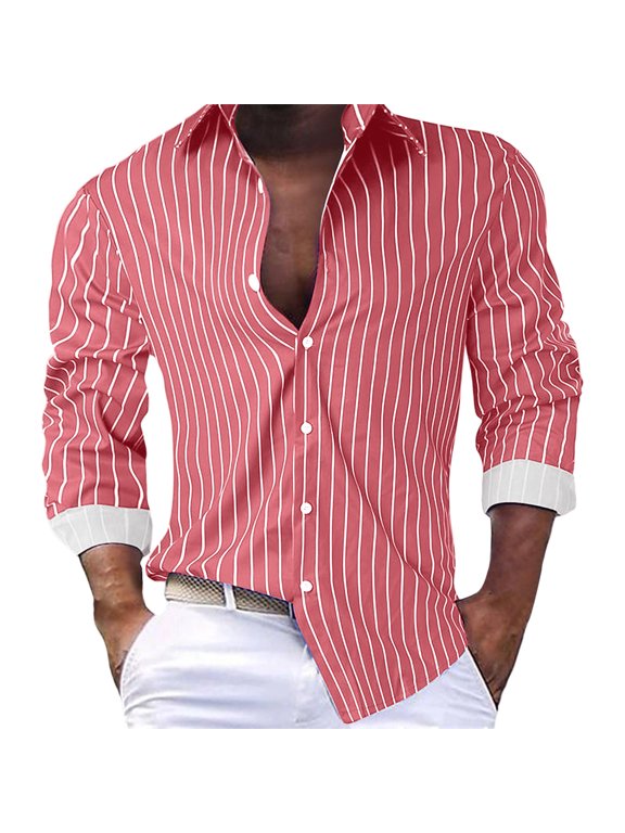 Men's Striped Printed Long Sleeve Dress Shirts Regular Fit Button Down Casual Shirt, Adjustable Button Cuffs, 4 Way Stretch Lightweight Shirt for Business Office Daily Wear