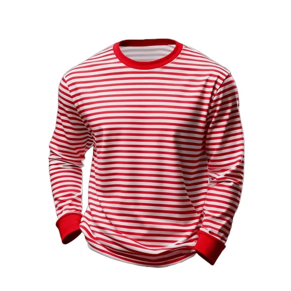 Men's Striped Pullover Tops Long Sleeve Crewneck Color Block Casual T Shirts Basic Blouse