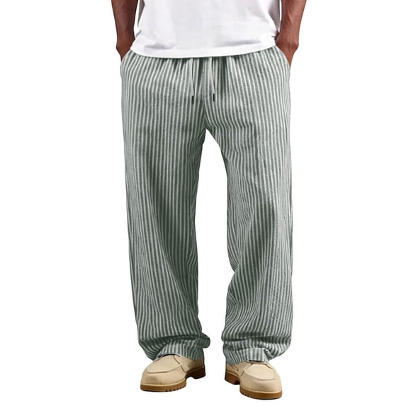 Men's Striped Relaxed Trousers, Drawstring Elastic Waist Pants, Lightweight Summer Casual Bottoms