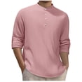 thumbnail image 1 of Men's Striped Shirt Long Sleeved Quarter Button Up Top Casual Loose Pullover Tops Pink L, 1 of 6