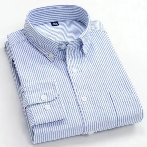 Men's Striped Shirt: Non-Iron Pure Cotton Oxford Business Casual Shirt