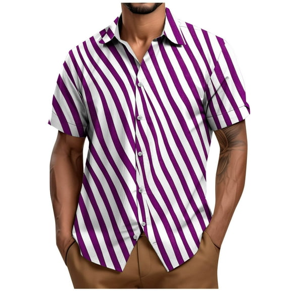Men's Striped Shirts Casual Short Sleeve Button Down Summer Hawaiian Shirts