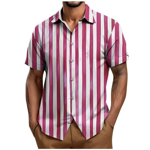 Men's Striped Shirts Casual Short Sleeve Button Down Summer Hawaiian Shirts