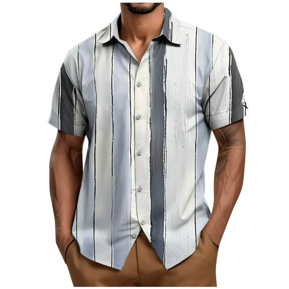 Men's Striped Shirts Casual Short Sleeve Button Down Summer Hawaiian Shirts