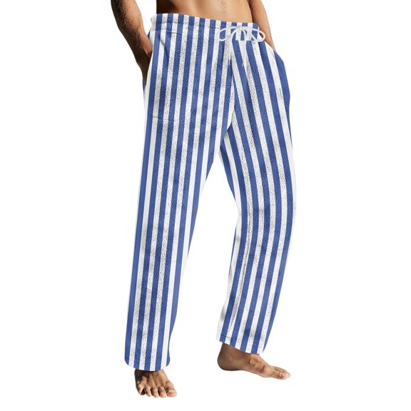 Men's Striped Sleep Pants for At-Home Relaxation & Sleep Blue M