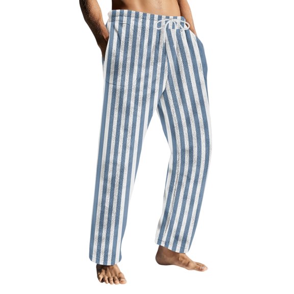Men's Striped Sleep Pants for At-Home Relaxation & Sleep Light Blue L