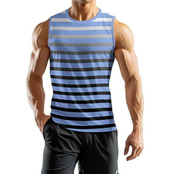 Men's Striped Sleeveless Athletic Tank Top Quick-Dry Breathable Lightweight PerFormance Sportwear For Running Gym