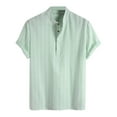 thumbnail image 1 of Men's Striped Stand Collar Short Sleeve Shirt - 85% Cotton Blend Casual Top - Daily/Sport/Shopping Wear, 1 of 6