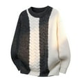 thumbnail image 1 of Men's Striped Sweater Long Sleeve Crewneck Color Block Cable Knitted Pullover Base Layer Top Gray 3XL, 1 of 7